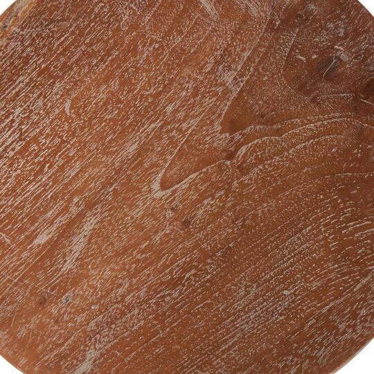18.5" Brown Teak Wood Handmade Hourglass Accent Table with Stacked Wood Pieces